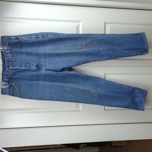 Lands' End Classic 100% Cotton Denim 5 Pocket Hi Waist Straight Leg Blue Jeans